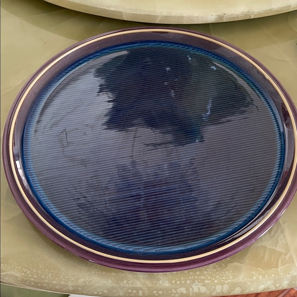 Denby Storm England 13 Inches  Blue Purple Stripe Serving Platter Rare Vintage
